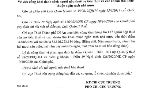 Bình Dương: Thành phố Dĩ An có 176 người nộp thuế nợ hơn 83,4 tỷ đồng tiền thuế