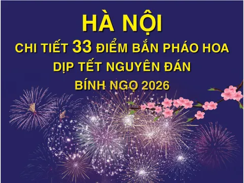 Hà Nội: Chi tiết 33 điểm bắn pháo hoa dịp Tết Nguyên đán Bính Ngọ 2026