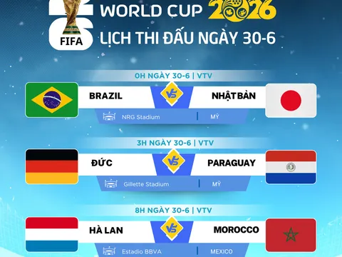 Lịch thi đấu World Cup 2026 ngày 30-6