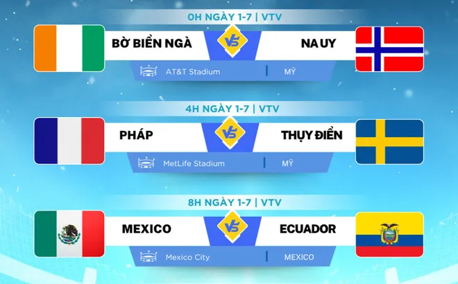 Lịch thi đấu World Cup 2026 ngày 1-7